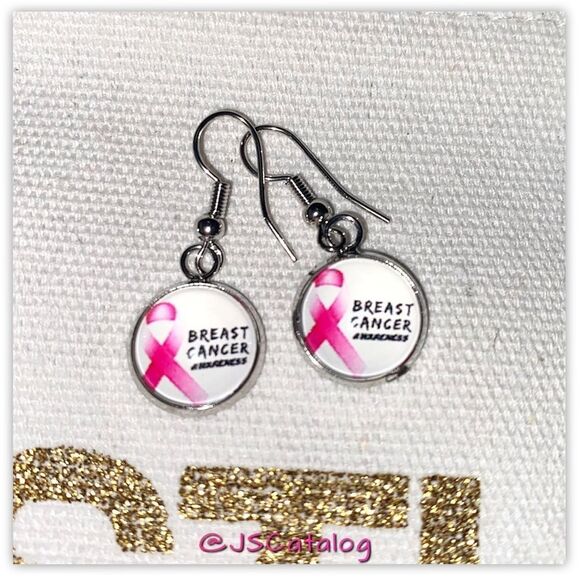 Breast Cancer Awareness Handmade Earrings - Picture 1 of 2